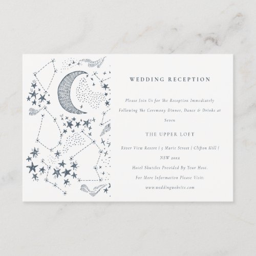Celestial Navy Starry Night Moon Wedding Reception Enclosure Card