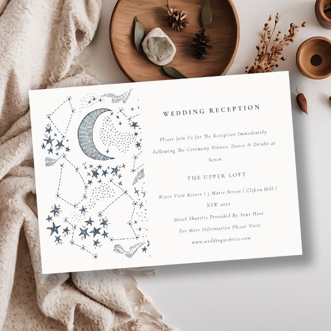 Celestial Navy Starry Night Moon Wedding Reception Enclosure Card (Creator Uploaded)
