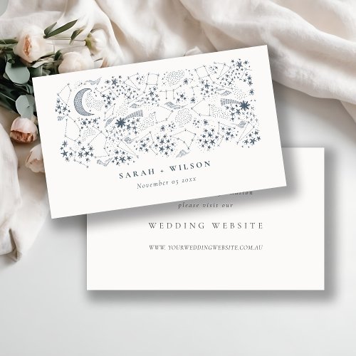 Celestial Navy Starry Night Moon Wedding Website Enclosure Card