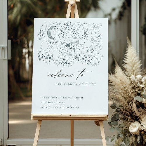 Celestial Navy Starry Night Moon Wedding Welcome Foam Board