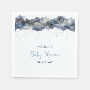 Celestial Navy Watercolor Cloud Baby Shower Paper Napkins