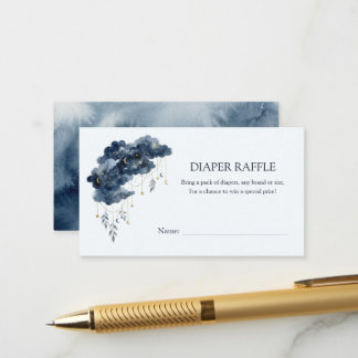 Celestial Navy Watercolor Cloud Diaper Raffle Card