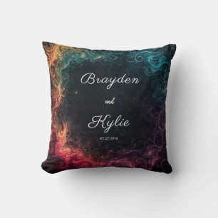 Celestial Nebula Abstract Swirl Teal Red Magenta Throw Pillow