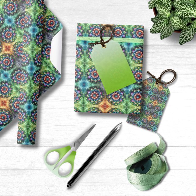 Celestial Neon Mandala with Vibrant Abstract Wrapping Paper (Celestial Neon Mandela Wrapping Paper )