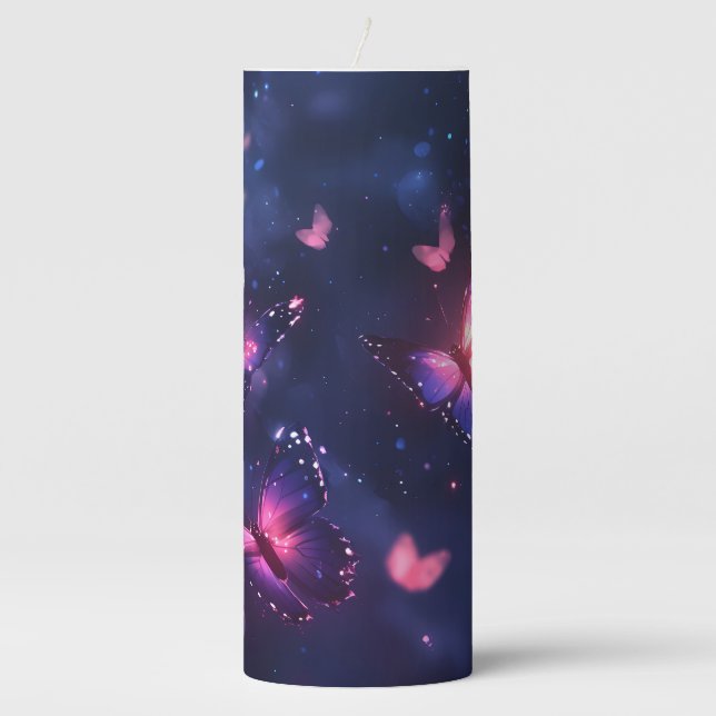 Celestial Night Butterfly Garden Pillar Candle (Front)
