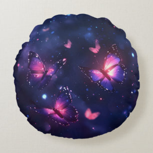 Celestial Night Butterfly Garden Round Pillow