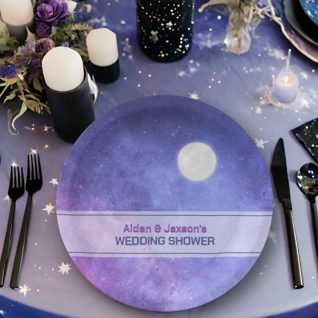 Celestial Night Sky Full Moon Wedding Shower Paper Plates (Creator Uploaded)