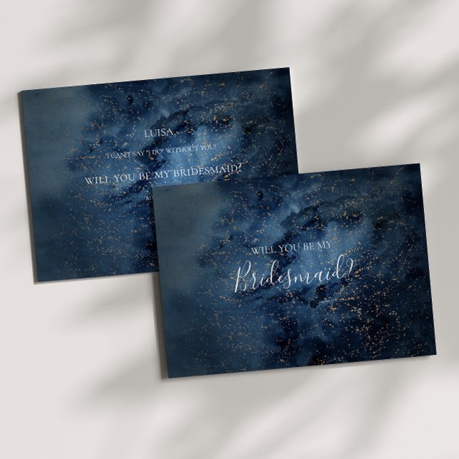 Celestial Night Sky Gold Bridesmaid Proposal Card (Creator Uploaded)