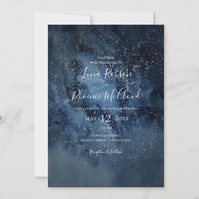 Celestial Night Sky | Gold Casual Wedding  Invitation (Front)