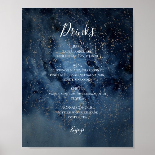 Celestial Night Sky  Gold Drinks Menu Sign