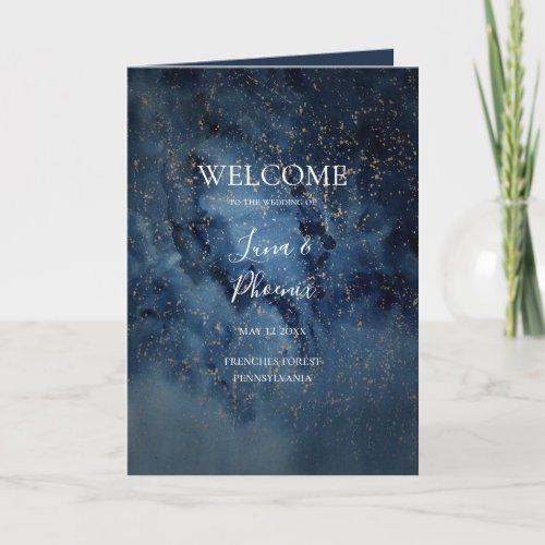 Celestial Night Sky  Gold Folded Wedding Program