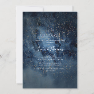 Celestial Night Sky Gold Let's Celebrate Invitation