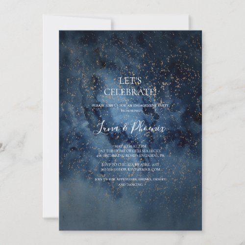 Celestial Night Sky  Gold Lets Celebrate Invitation