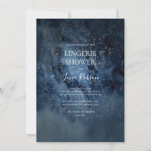 Celestial Night Sky   Gold Lingerie Shower Invitation