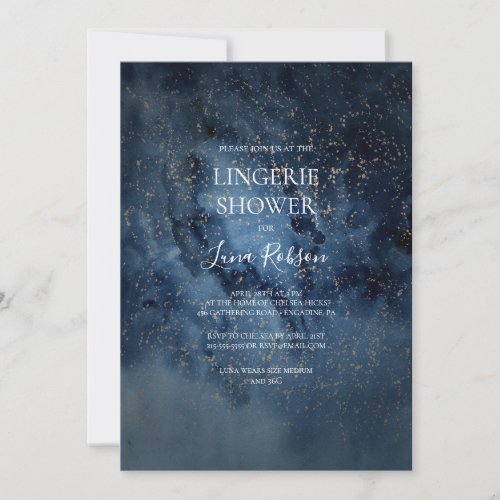 Celestial Night Sky  Gold Lingerie Shower Invitation