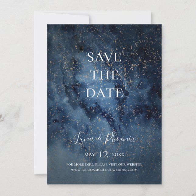 Celestial Night Sky Gold Save The Date (Front)