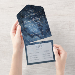 Celestial Night Sky Gold Seal And Send All In One Invitation