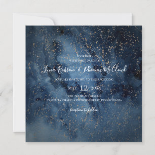 Celestial Night Sky   Gold Square Wedding Invitation
