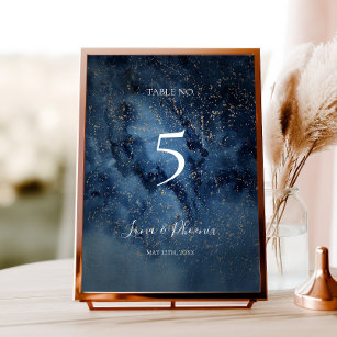 Celestial Night Sky   Gold Table Number