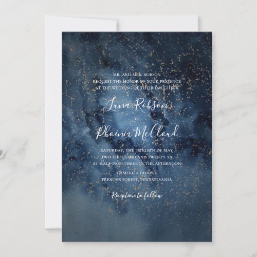Celestial Night Sky  Gold Traditional Wedding Invitation