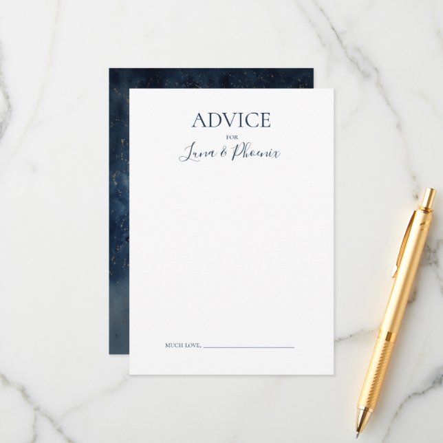 Celestial Night Sky | Gold Wedding Advice Card (Front/Back In Situ)