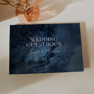 Celestial Night Sky   Gold Wedding Guest Book