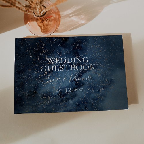 Celestial Night Sky  Gold Wedding Guest Book