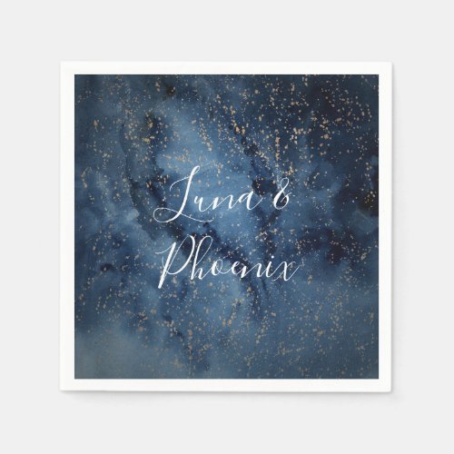 Celestial Night Sky  Gold Wedding Napkins