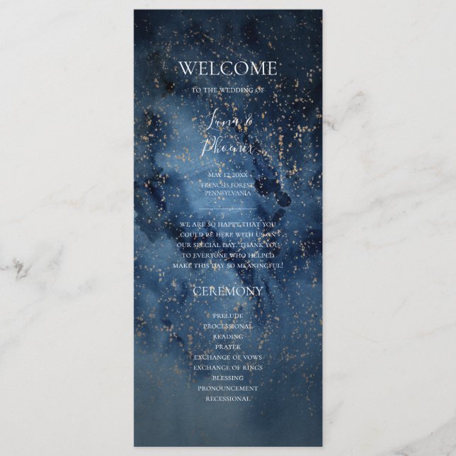 Celestial Night Sky | Gold Wedding Program (Front)