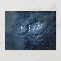 Celestial Night Sky | Gold Wedding RSVP Postcard
