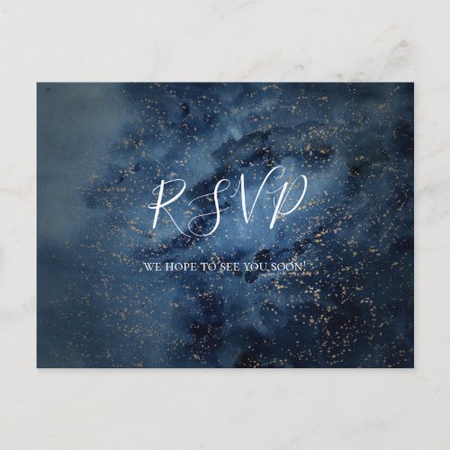 Celestial Night Sky  Gold Wedding RSVP Postcard