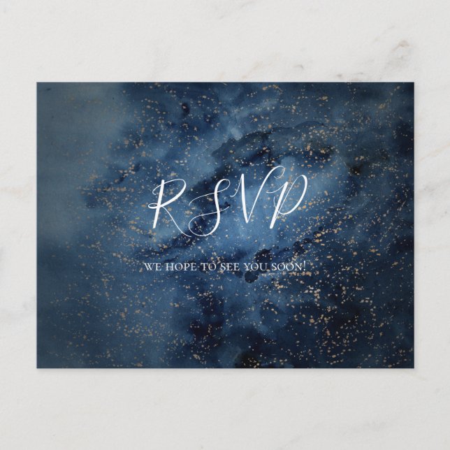 Celestial Night Sky | Gold Wedding RSVP Postcard (Front)