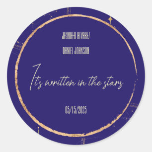 Celestial Night Sky Navy Blue and Gold Wedding Classic Round Sticker