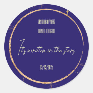 Celestial Night Sky Navy Blue and Gold Wedding Classic Round Sticker