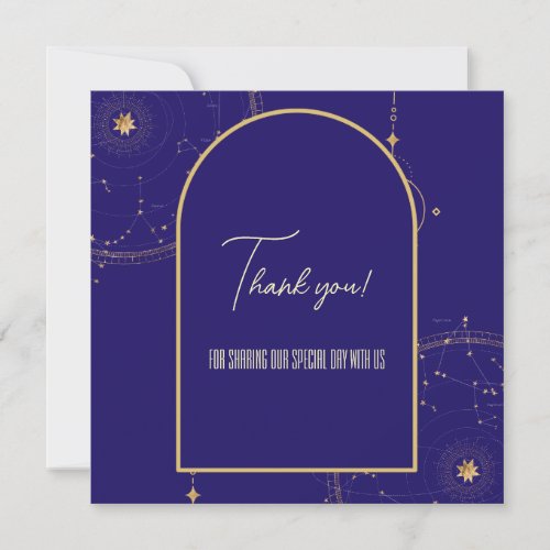 Celestial Night Sky Navy Blue and Gold Wedding Thank You Card
