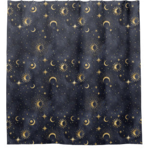 Celestial night sky pattern shower curtain