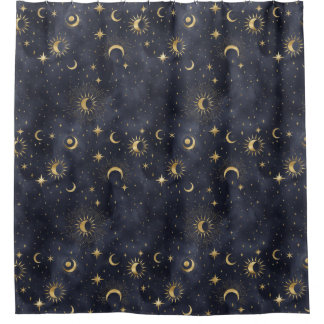 Celestial night sky pattern shower curtain