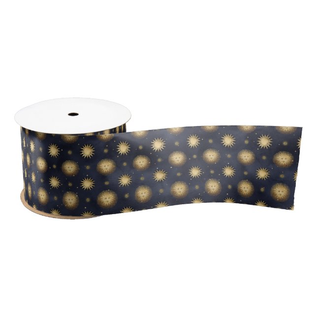 Celestial night sky pattern with stars satin ribbon (Spool)