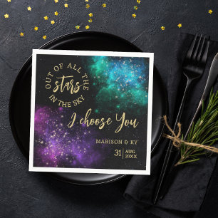 Celestial Night Sky Pink Teal Nebula Star Wedding Napkins