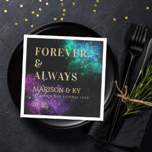 Celestial Night Sky Pink Teal Nebula Star Wedding Napkins