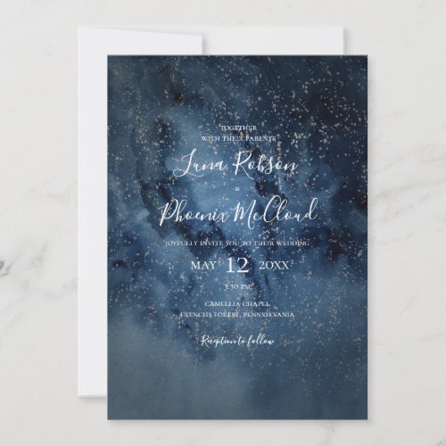 Celestial Night Sky  Silver All In One Wedding Invitation