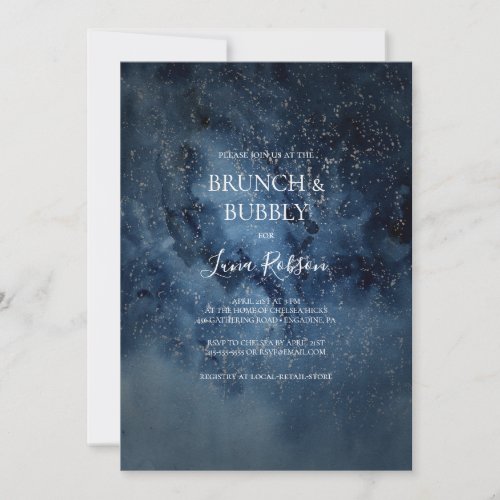 Celestial Night Sky Silver Brunch and Bubbly Invitation