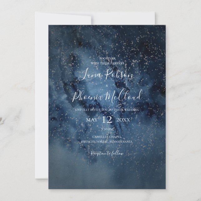 Celestial Night Sky | Silver Casual Wedding Invitation (Front)