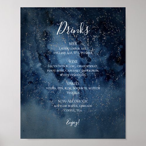 Celestial Night Sky  Silver Drinks Menu Sign