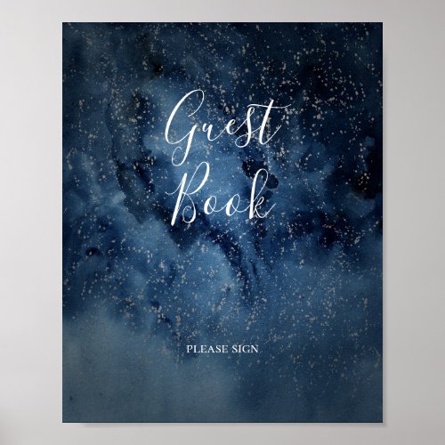 Celestial Night Sky  Silver Guest Book Sign
