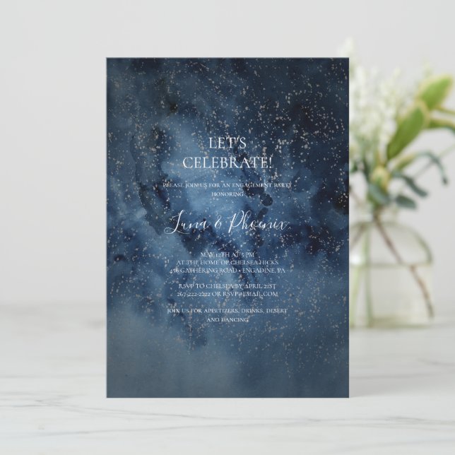 Celestial Night Sky | Silver Let's Celebrate Invitation (Standing Front)