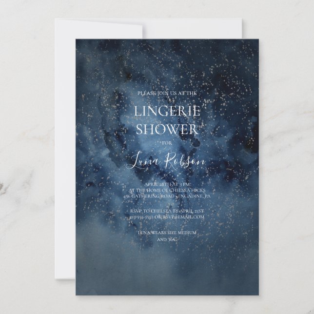 Celestial Night Sky | Silver Lingerie Shower Invitation (Front)