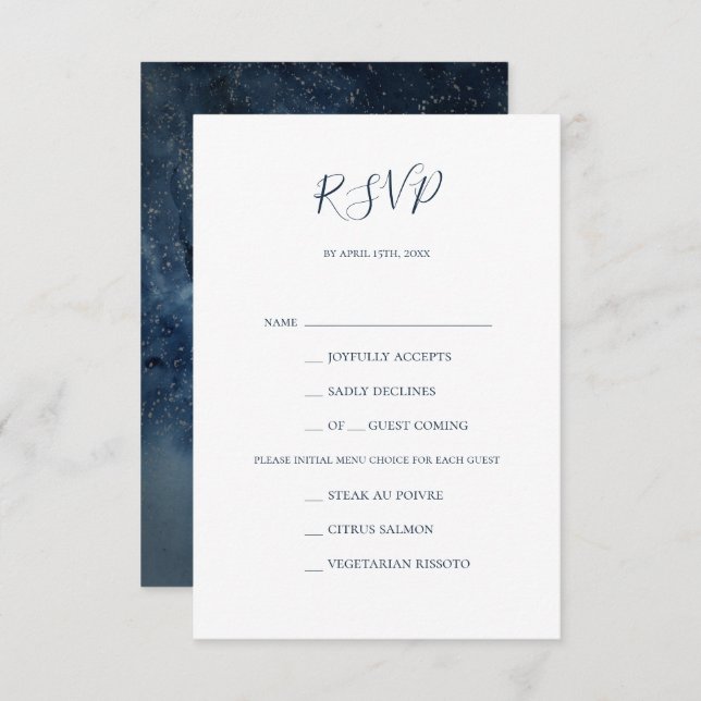 Celestial Night Sky | Silver Menu Choice RSVP Card (Front/Back)
