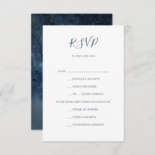 Celestial Night Sky  Silver Menu Choice RSVP Card