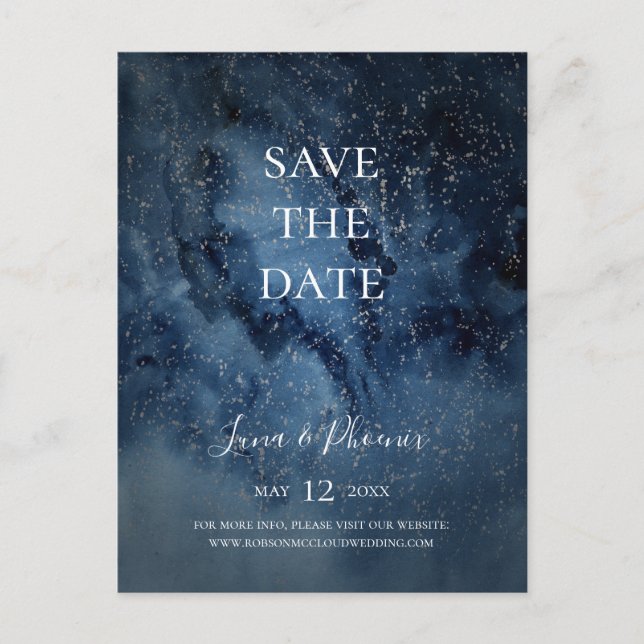 Celestial Night Sky Silver Save The Date Postcard (Front)